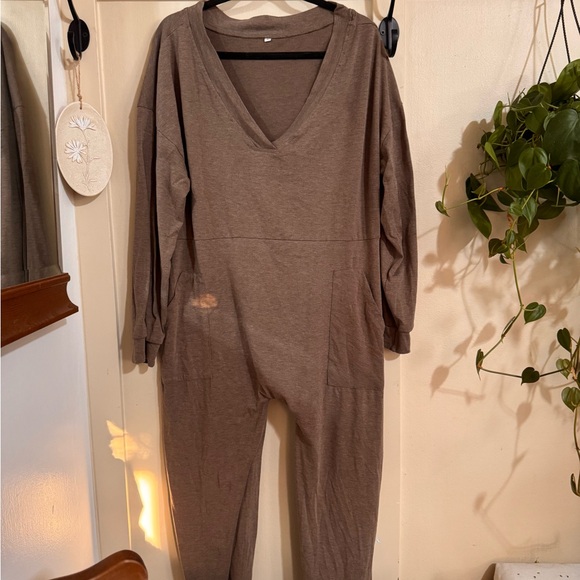 Pants - Brown V-Neck Jumpsuit